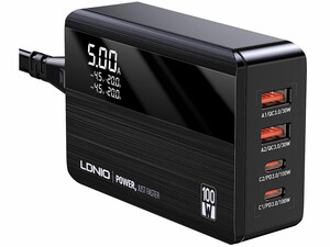 پاور هاب سوپر فست شارژ تایپ سی و یو اس بی 100 وات الدنیو LDNIO A4809C 100W GaN Super Fast Charger