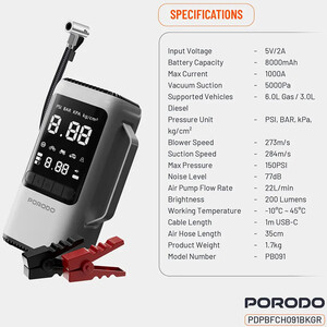 قیمت جامپ استارتر،پمپ باد و دمنده مکنده پورودو