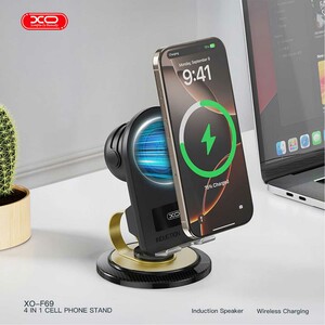 خرید شارژر وایرلس، هولدر موبایل و اسپیکر بلوتوثی رومیزی ایکس‌او