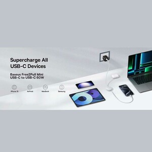 خرید کابل شارژ دوسر تایپ‌سی جمع‌شونده 60 وات یک متری بیسوس