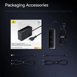 شارژر رومیزی فست تایپ سی، یو اس بی و دی سی 240 وات بیسوس