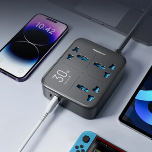 چند راهی برق با 3 سوکت و پورت تایپ سی و یو اس بی پاورولوژی