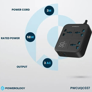 فروش چند راهی برق با 3 سوکت و پورت تایپ سی و یو اس بی پاورولوژی