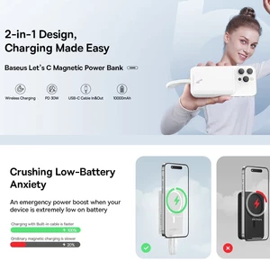 شارژر همراه بی سیم مگ سیف فست شارژ بیسوس با کابل متصل تایپ سی