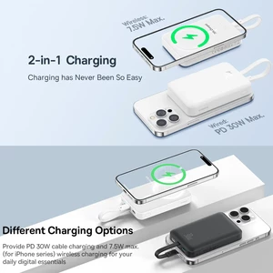 شارژر همراه بی سیم مگ سیف فست شارژ بیسوس با کابل متصل تایپ سی