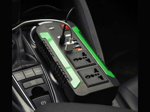 اینورتر و شارژر فندکی فست شارژ ماشین دو سوکت 300 وات گرین