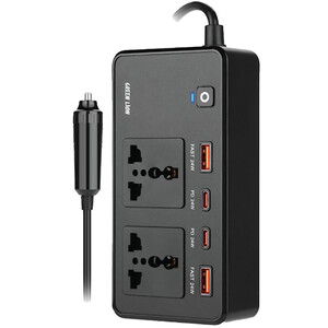 اینورتر خودرو 200 وات و شارژر فندکی فست شارژ ماشین تایپ‌سی گرین‌لاین GC-200