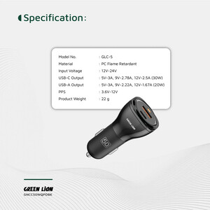 شارژر فندکی ۵۰ وات دو پورت گرین لاین مدل Dual Port Car Charger 50W