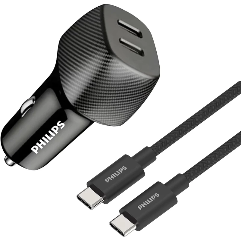 شارژر فندکی فست شارژ فیلیپس Philips مدل DLP5522CC توان 60 وات با کابل