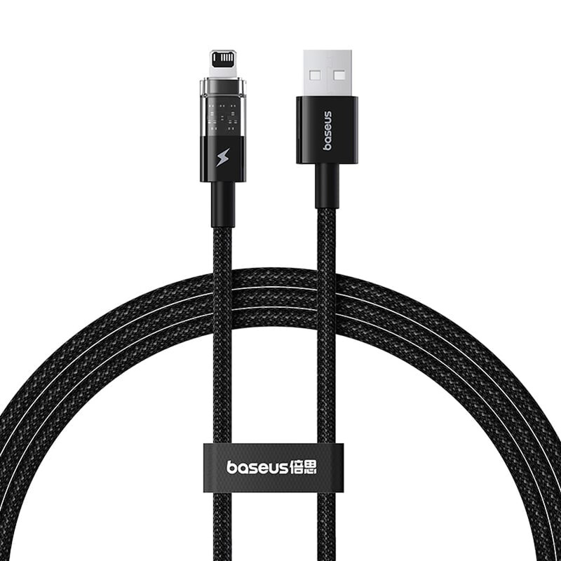 کابل فست شارژ USB به لایتنینگ 20 وات 2.4 آمپر یک متری طرح شفاف بیسوس CB000117