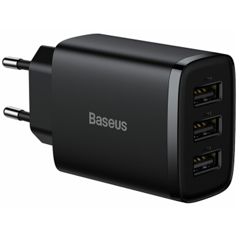 شارژر دیواری سه پورت یواس‌بی 17 وات بیسوس Baseus Compact Charger 3U 17W EU CCXJ020101