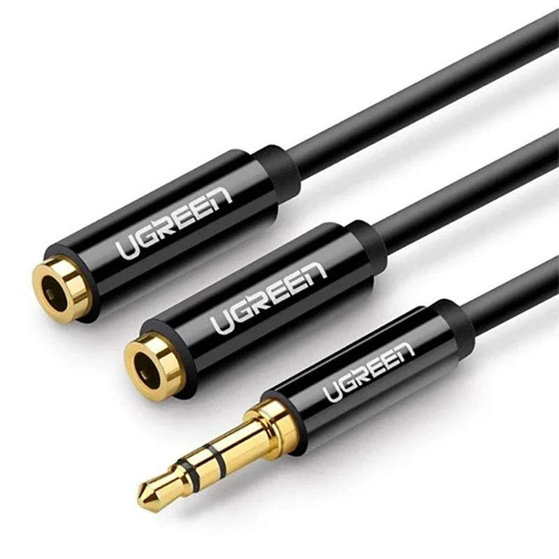 کابل صدا AUX یک به دو یوگرین Ugreen مدل AV134-20816 طول 25 سانتی‌متر