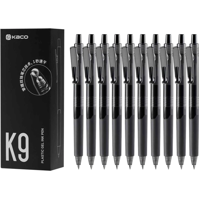 خودکار ژله‌ ای مشکی کاکو KACO مدل K9 نوک 0.5 میلی‌ متری 10 عددی