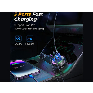 شارژر فندکی یو اس بی و تایپ سی فست شارژ 70 وات جویروم Joyroom JR-CL26 70W 3-Port (2PD+1USB) Car Charger