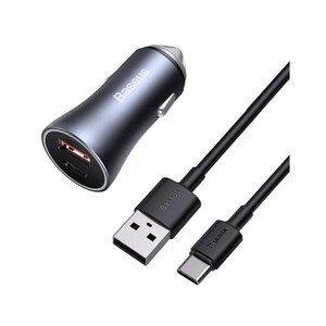 خرید شارژر فندکی فست شارژ با کابل تایپ سی بیسوس Baseus Car Charger Golden Contactor Pro Type-C + USB 40W With Cable For Type-C TZCCJD-0G