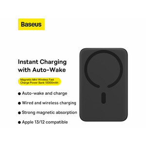 پاوربانک مغناطیسی 10000 بیسوس Baseus Magnetic Mini Wireless Fast Charge Power Bank 20W PPCX030001