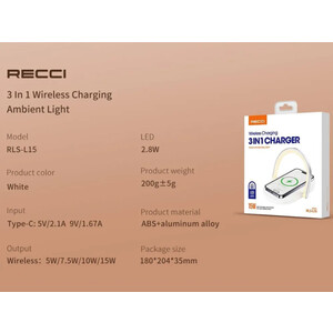 لامپ و شارژر رسی Recci RLS-L15 Wireless Charging 3-In-1 charger 15W
