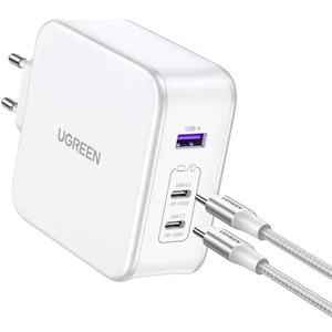 قیمت شارژر دیواری فست شارژ تایپ‌‍سی و یو‌اس‌بی 140 وات یوگرین با کابل دوسر تایپ‌سی