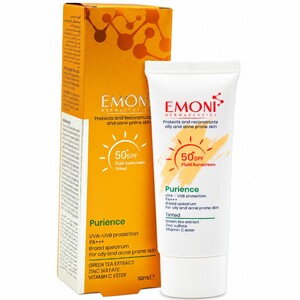 فلوئید ضد آفتاب رنگی امونی مدل Puriance مناسب پوست چرب و مستعد آکنه SPF50+ حجم 50ml