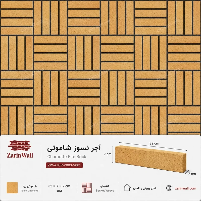 آجر نسوز شاموتی - شاموتی-زرد، 2 × 7 × 32 سانتی‌مترآجر نسوز شاموتیشاموتی-زرد، 2 × 7 × 32 سانتی‌متر