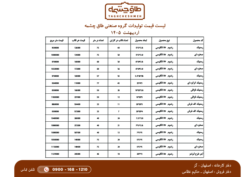 لیست قیمت آجر رستیک (روستیک) - طاق چشمه
