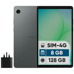 تبلت 8.7 اینچ سامسونگ مدل Galaxy Tab A11 4G، ظرفیت 128 گیگابایت و رم 8 گیگابایت، قابلیت پشتیبانی از سیم کارت، رزولوشن دوربین 8 مگاپیکسل، به همراه شارژر دیواری 25 وات سامسونگ مدل EP-TA800