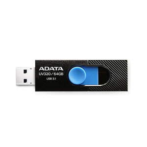 فلش‌مموری کشویی ای دیتا مدل UV320 ظرفیت 64 گیگابایت با رابط USB 3.2 Gen1 سرعت انتقال تا 10 گیگابیت بر ثانیه و سازگار با ویندوز، مک، لینوکس، گوشی و تلویزیون