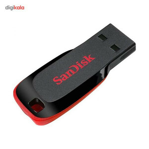 فلش مموری سن دیسک مدل Cruzer Blade CZ50 ظرفیت 128 گیگابایت با رابط USB 2.0، بدنه مات مقاوم در برابر لک و اثر انگشت، سرعت انتقال 30 مگابایت بر ثانیه، قابلیت رمزگذاری اطلاعات و طراحی بدون درپوش با شیار اتصال بند