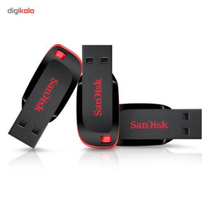 فلش مموری سن دیسک مدل Cruzer Blade CZ50 ظرفیت 128 گیگابایت با رابط USB 2.0، بدنه مات مقاوم در برابر لک و اثر انگشت، سرعت انتقال 30 مگابایت بر ثانیه، قابلیت رمزگذاری اطلاعات و طراحی بدون درپوش با شیار اتصال بند