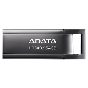 فلش مموری ای دیتا مدل UR340 ظرفیت 64 گیگابایت با بدنه فلزی، رابط USB 3.2 Gen1 Type-A، سرعت انتقال 100 مگابایت بر ثانیه و پشتیبانی از سیستم‌عامل‌های ویندوز، مک و لینوکس