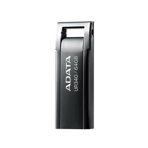 فلش مموری ای دیتا مدل UR340 ظرفیت 64 گیگابایت با بدنه فلزی، رابط USB 3.2 Gen1 Type-A، سرعت انتقال 100 مگابایت بر ثانیه و پشتیبانی از سیستم‌عامل‌های ویندوز، مک و لینوکس