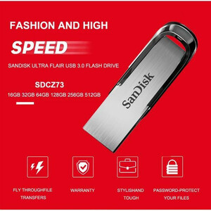فلش مموری سن دیسک Ultra Flair CZ73 ظرفیت 256 گیگابایت، سرعت خواندن 150 مگابایت بر ثانیه، طراحی فلزی و سبک