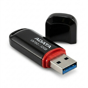 فلش مموری ای دیتا مدل UV150 ظرفیت 32 گیگابایت با رابط USB 3.2 Gen1، سرعت خواندن 90 مگابایت بر ثانیه، سرعت نوشتن 40 مگابایت بر ثانیه، طراحی درپوش‌دار و سازگار با ویندوز، مک و لینوکس