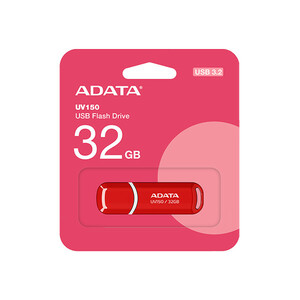 فلش مموری ای دیتا مدل UV150 ظرفیت 32 گیگابایت با رابط USB 3.2 Gen1، سرعت خواندن 90 مگابایت بر ثانیه، سرعت نوشتن 40 مگابایت بر ثانیه، طراحی درپوش‌دار و سازگار با ویندوز، مک و لینوکس