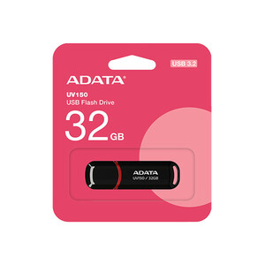 فلش مموری ای دیتا مدل UV150 ظرفیت 32 گیگابایت با رابط USB 3.2 Gen1، سرعت خواندن 90 مگابایت بر ثانیه، سرعت نوشتن 40 مگابایت بر ثانیه، طراحی درپوش‌دار و سازگار با ویندوز، مک و لینوکس