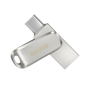 فلش مموری سن دیسک Ultra Dual Drive Luxe ظرفیت 512 گیگابایت با دو رابط USB 3.2 Type-C و Type-A، طراحی چرخشی، بدنه فلزی و سازگار با گوشی، تبلت، کامپیوتر و تلویزیون