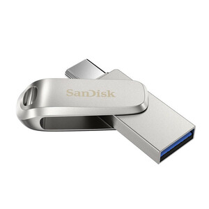 فلش مموری سن دیسک Ultra Dual Drive Luxe ظرفیت 512 گیگابایت با دو رابط USB 3.2 Type-C و Type-A، طراحی چرخشی، بدنه فلزی و سازگار با گوشی، تبلت، کامپیوتر و تلویزیون