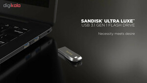 فلش مموری سن دیسک Ultra Luxe ظرفیت 64 گیگابایت با رابط USB 3.1 سرعت خواندن تا 150 مگابایت بر ثانیه، بدنه فلزی مقاوم، پشتیبانی از نرم‌افزار رمزگذاری اطلاعات