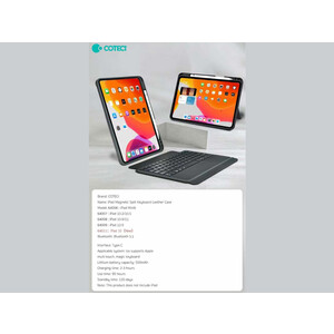 کاور کیبورددار مگنتی آیپد 10 اینچ کوتتسی Coteetci Magnetice Sphit Keyboard Lither Case Ipad 10 64011