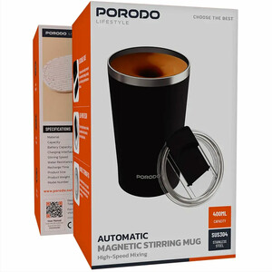 ماگ مشکی همزن دار شارژی پرودو Porodo مدل PDSSMHQ168BL ظرفیت 400 میلی لیتر
