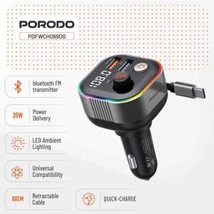 بهترین شارژر فندکی و فرستنده FM پورودو Porodo مدل PDFWCH069DG توان 65 وات (A)