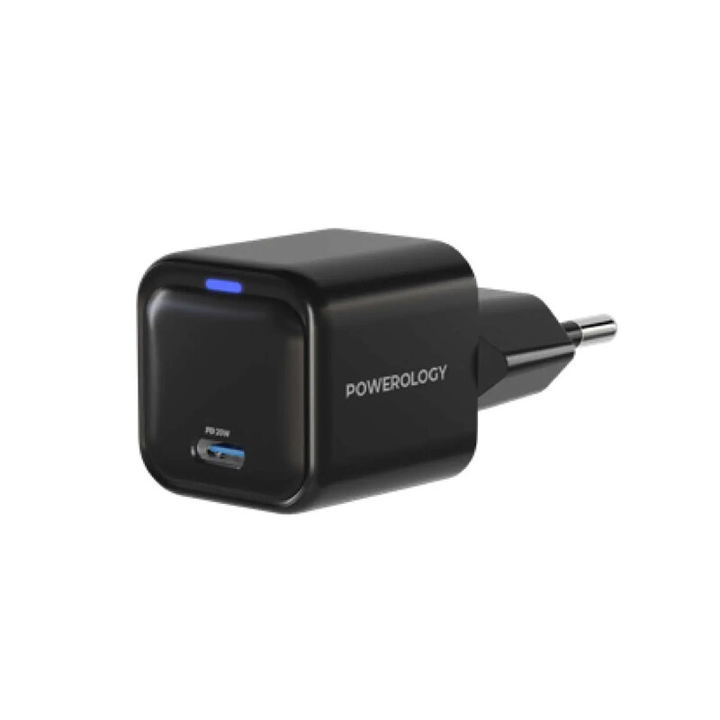 شارژر دیواری تایپ سی 20 وات پاورولوژی Powerology Ultra-Compact 20W GaN PD Charger PWCUQC015
