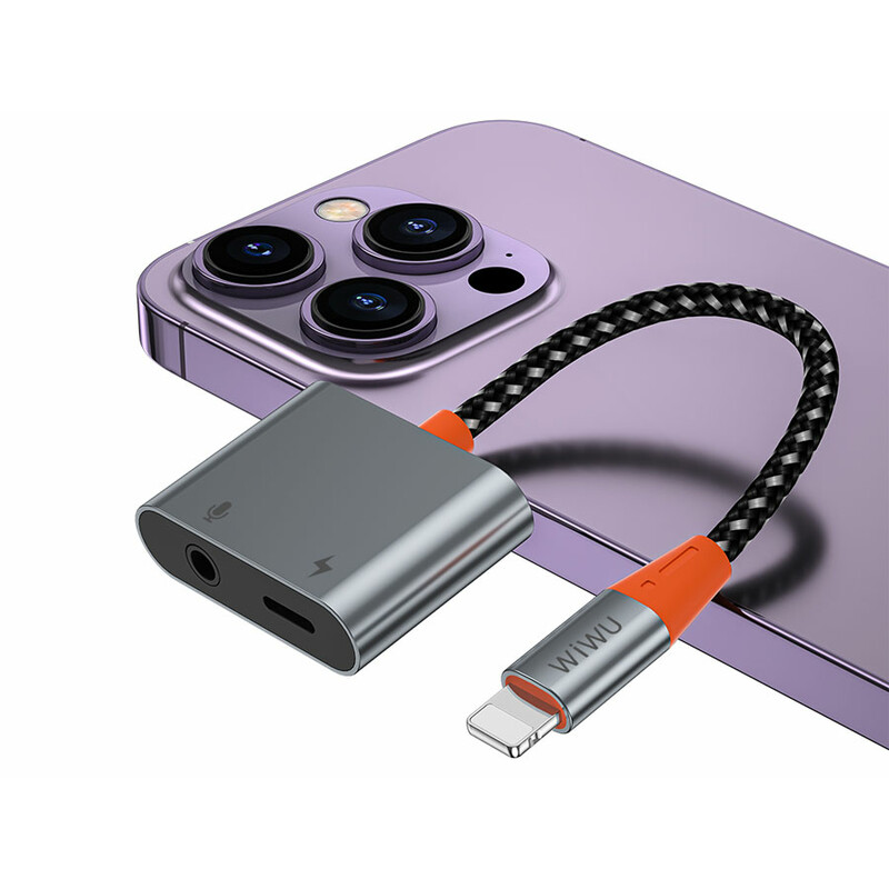 مبدل لایتنینگ به لایتنینگ و درگاه صدا ویوو Wiwu LT08 Lightning To Lightning &amp; 3.5mm Audio Converter