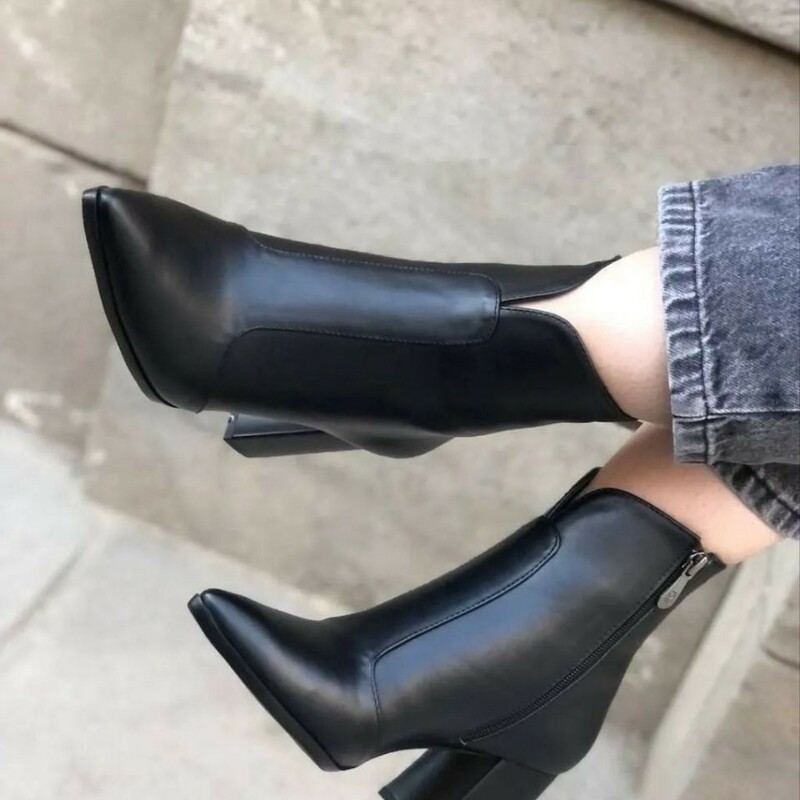 نیمبوت زنانه پاشنه دار اسپورت مدل چرم کد 1032