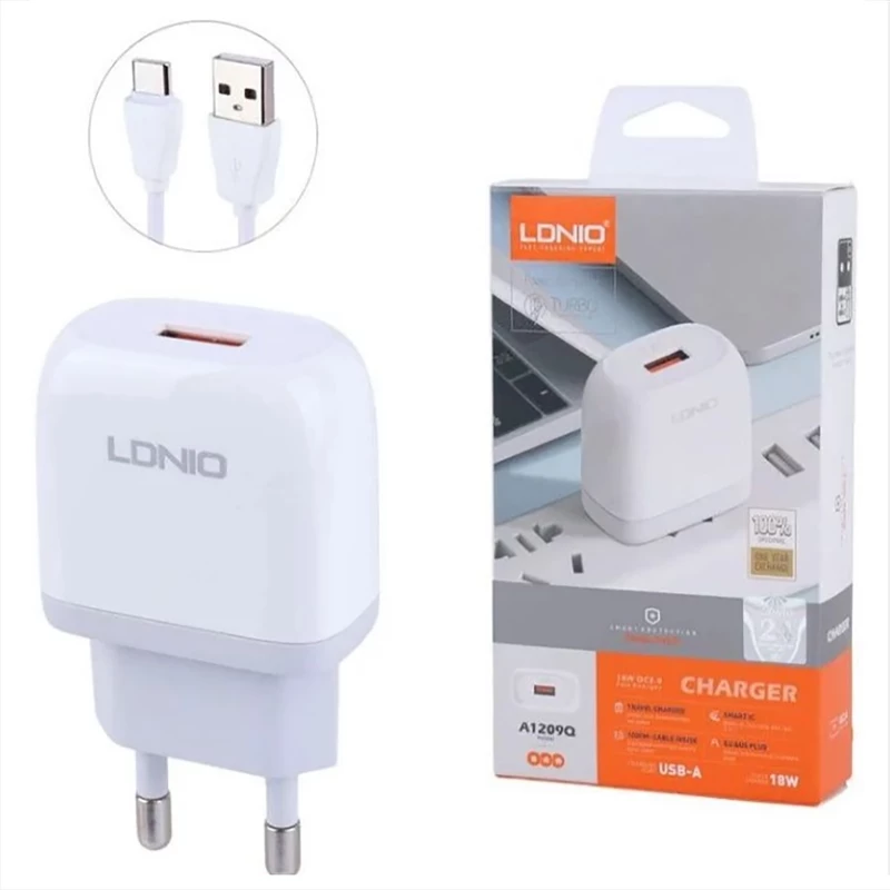 شارژر دیواری 18 وات الدنیو Ldnio مدل A1209Q با کابل تایپ سی