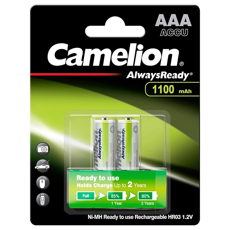 باتری نیم قلمی شارژی کملیون Camelion مدل HR03 ظرفیت 1100میلی‌آمپر 2 عددی
