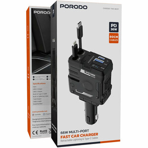 بهترین شارژر فندکی خودرو پورودو Porodo مدل PDFWCH029BK با توان 66 وات