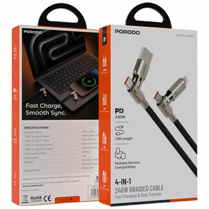 جعبه کابل شارژ 4 در 1 پورودو Porodo مدل PDCBL240WBK توان 240 وات