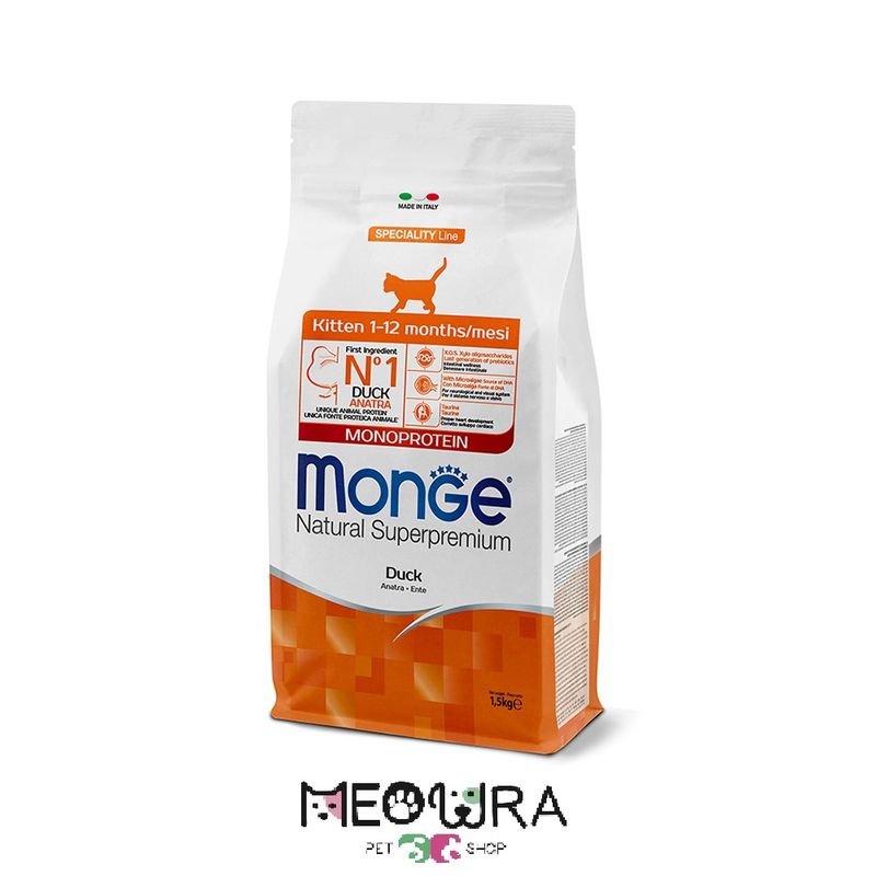 غذای خشک بچه گربه مونژه Natural Superpremium Monoprotein با طعم اردک 1.5 کیلوگرم