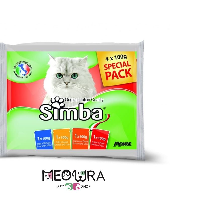 پوچ گربه مونژه Monge Simba Cat Multipack Adult Pouches بسته 4 عددی